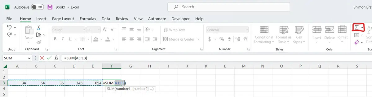 Autosum là một phím tắt để thêm một hàng hoặc cột số
