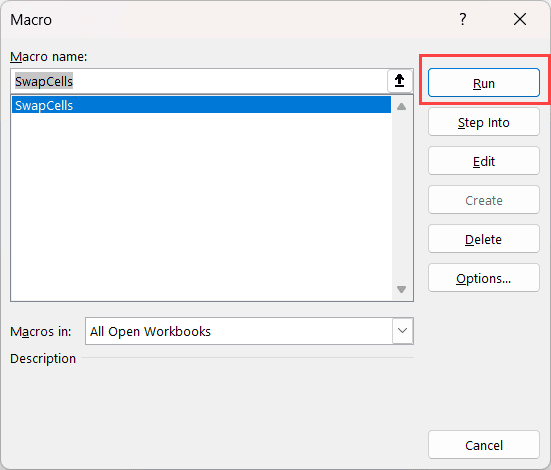Bấm vào nút Run.