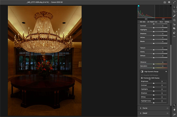 Bật Xem trước từ Màn hình SDR