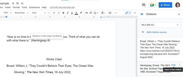 Chèn một trích dẫn trong văn bản 