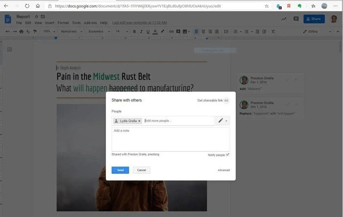 Chia sẻ công tác Google docs