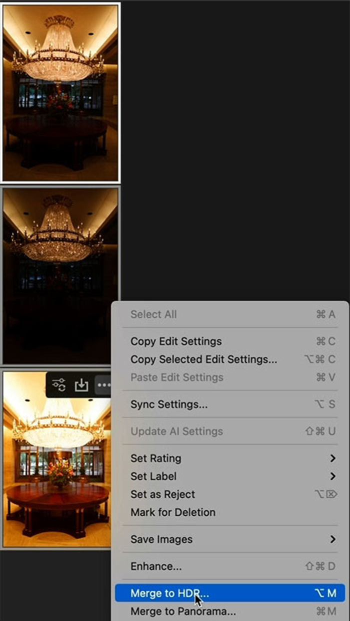 Chọn Hợp nhất thành HDR 