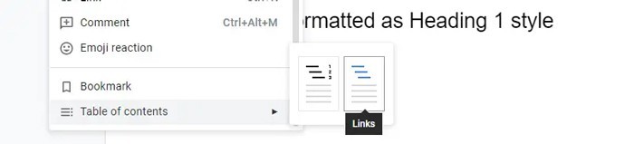 Chọn giữa kiểu Văn bản thuần túy và kiểu Liên kết cho TOC