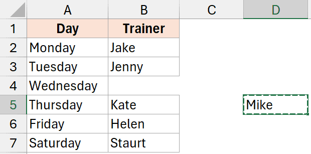 chọn ô D5 và cắt nó bằng Control + X.