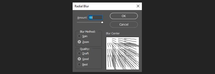 Điều chỉnh Radial Blur