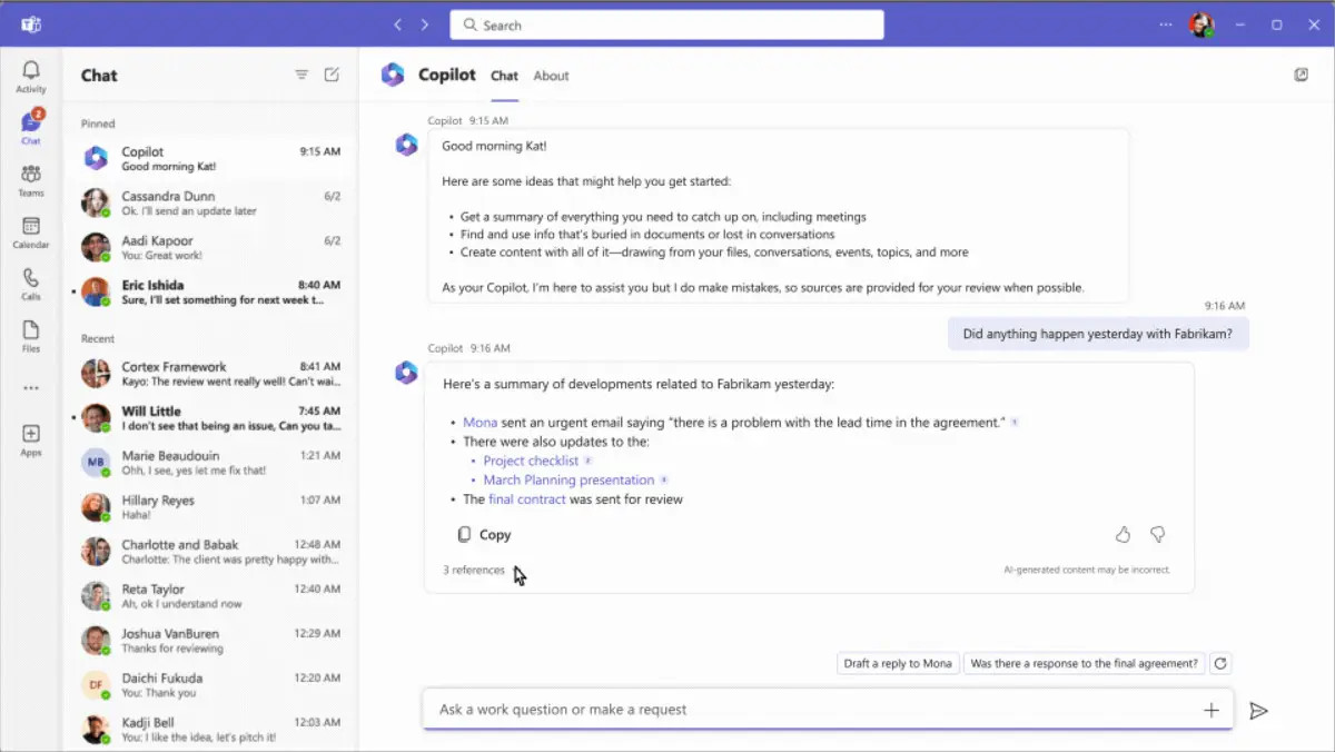 Copilot có thể tổng hợp thông tin từ các nguồn khác nhau về một dự án