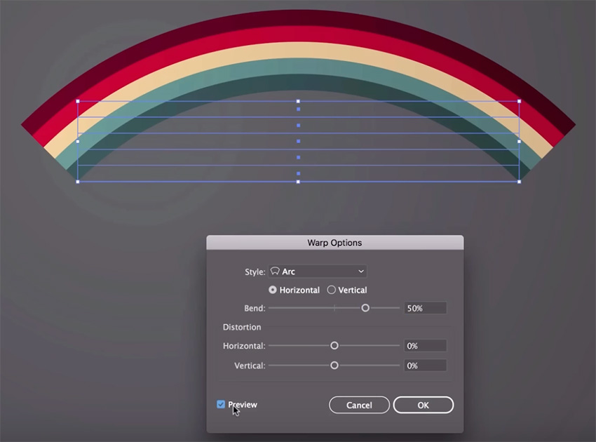 Cửa sổ Tùy chọn Warp sẽ tự động mở