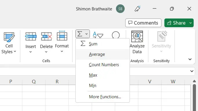 Củng cố một phím tắt Autosum cho hàm Average