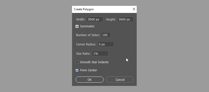 Bảng cài đặt tạo Polygon