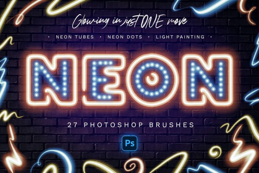 Glowing Neon Light Ray Photoshop Brushes