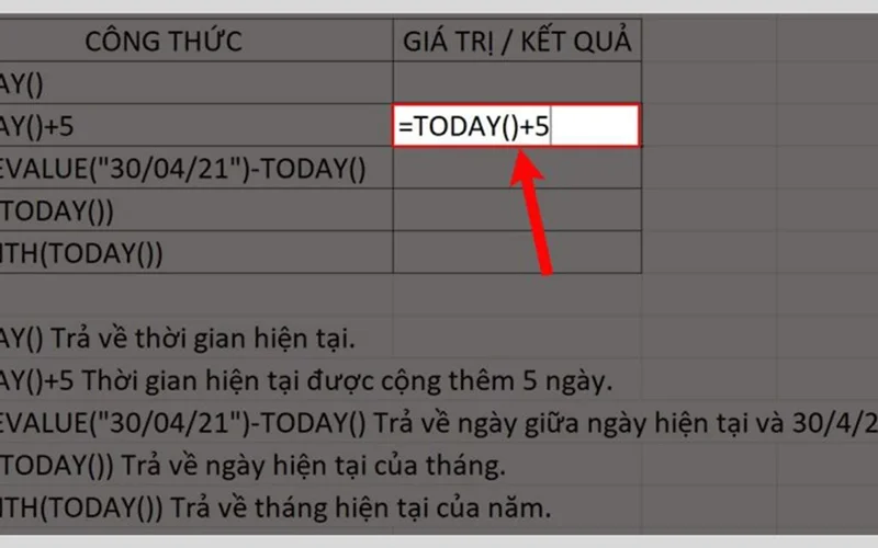 Hàm Today trong Excel