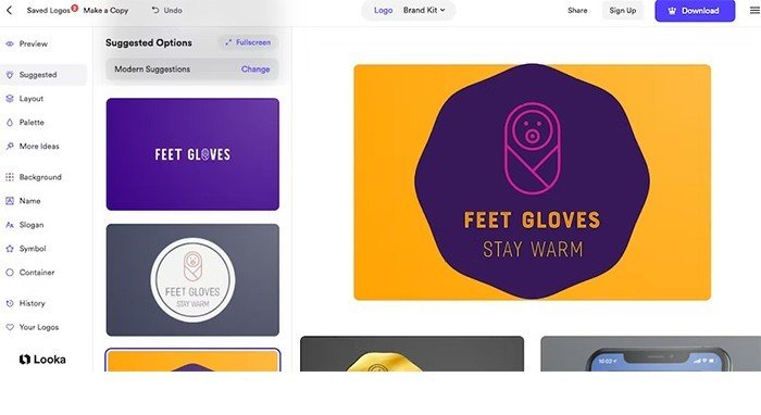 Giao diện của Looka