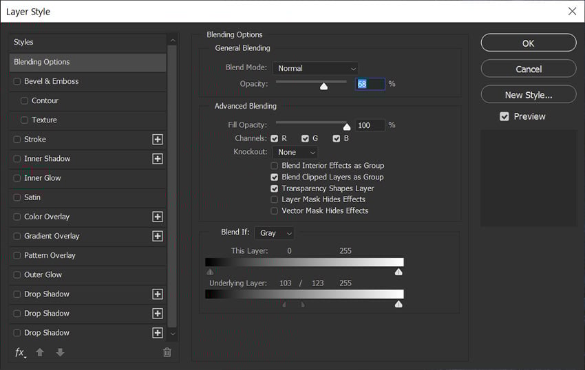 Bảng điều kiển Layer Style
