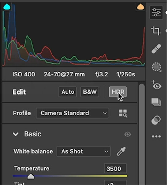 Nhấp vào nút HDR