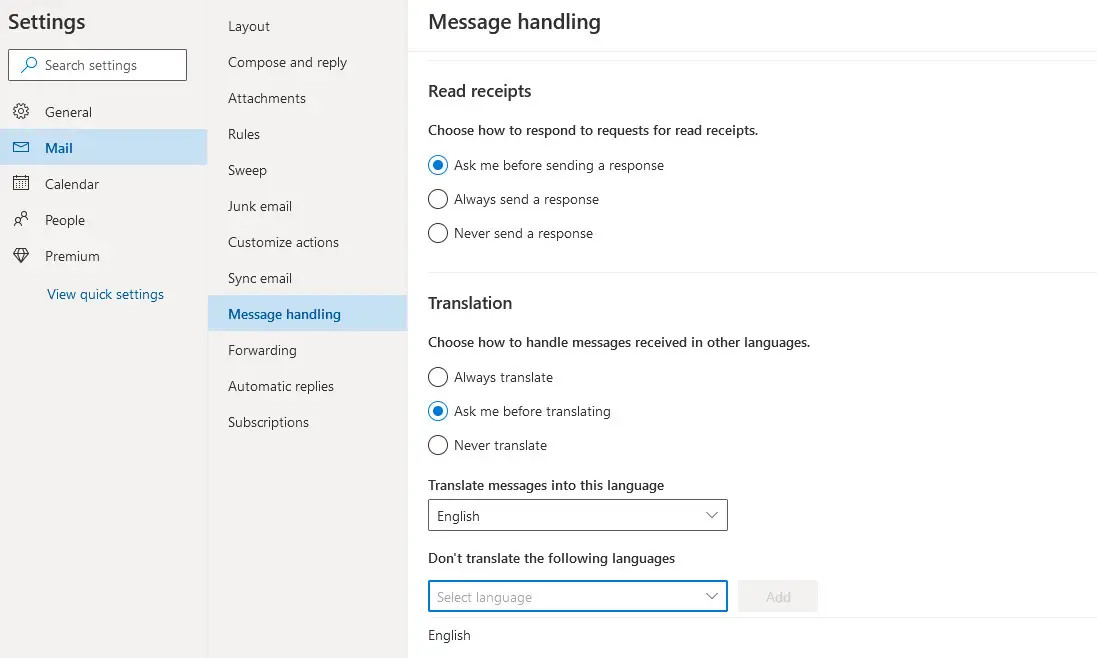 Dịch trong Microsoft Outlook trên web