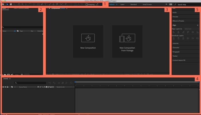 Các vùng làm việc trên After Effect