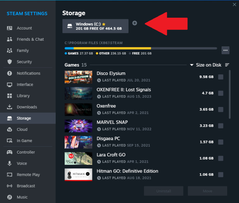 Thêm lưu trữ trên Steam