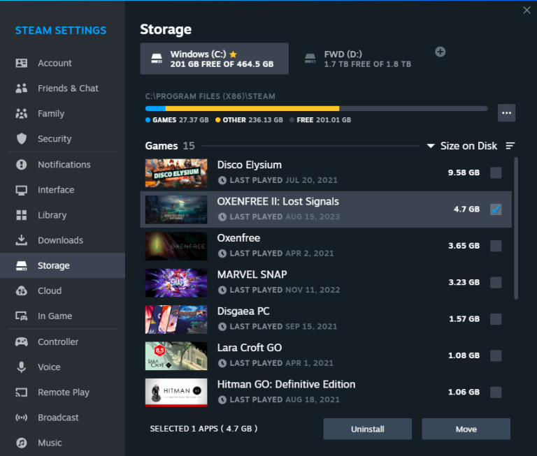 Ổ cứng đã được thêm vào Steam