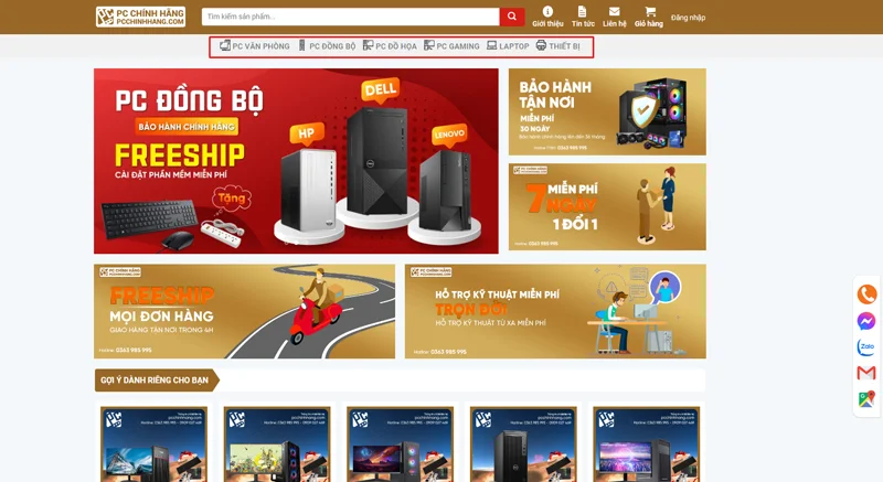 Sử dụng menu để tìm kiếm sản phẩm