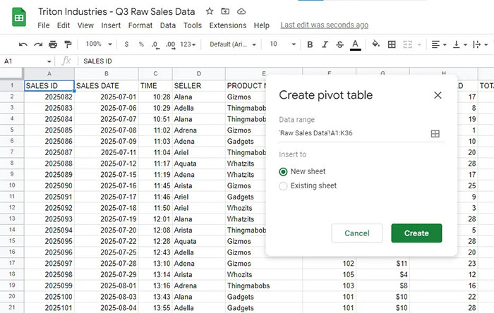 Tạo bảng tổng hợp mới