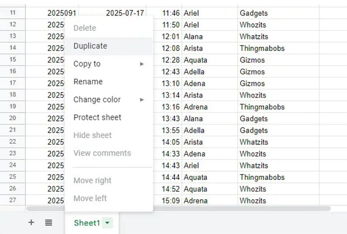 Tạo một trang tính trùng lặp trong bảng tính
