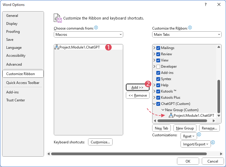 Thêm nút chatgpt vào ribbon word 5