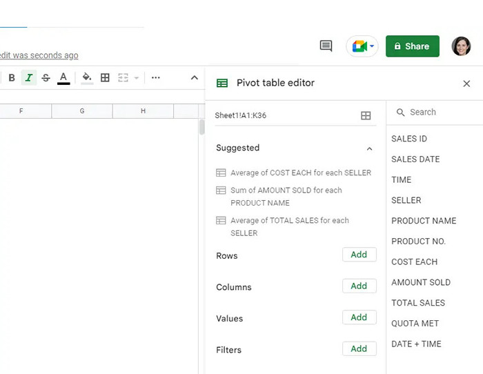 Trình chỉnh sửa bảng tổng hợp