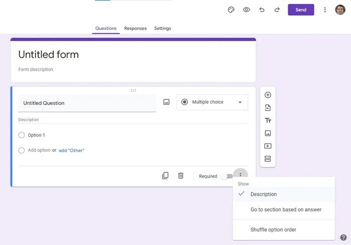 Tùy chọn bổ sung để xuất hiện bên dưới câu hỏi