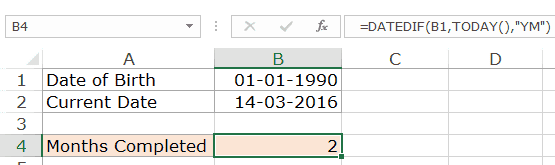 Ví dụ khi tính tuổi trong excel